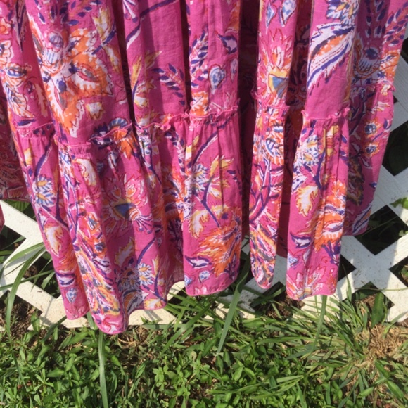 The Fox and the Mermaid Pink Floral Smocked Tiered Cotton Maxi Dress M Boho New - Picture 8 of 10